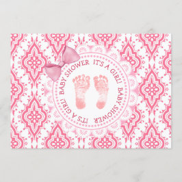 Bow rosado y encaje es una invitación Baby Shower 