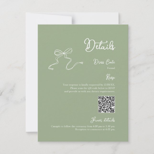 Bow Sage Green Details Qr code RSVP (Anverso)