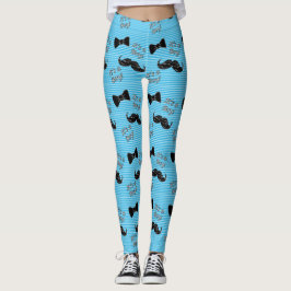Bow tie y Mustache Leggings azul y blanco