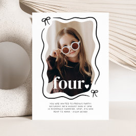 Bow Wavy Border Photo 4Birthday Invitación