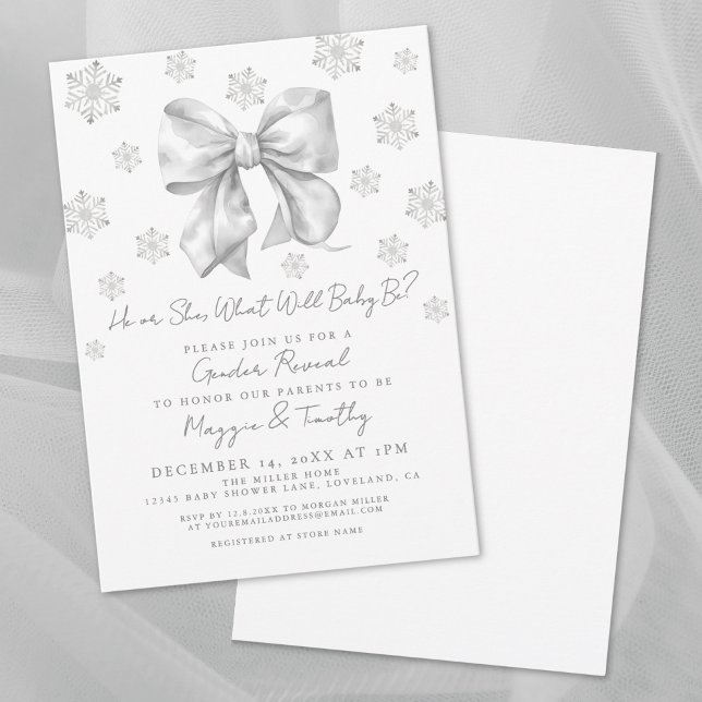 Bow Winter Gender Reveal Invitación (Bow Winter Gender Reveal Invitation)