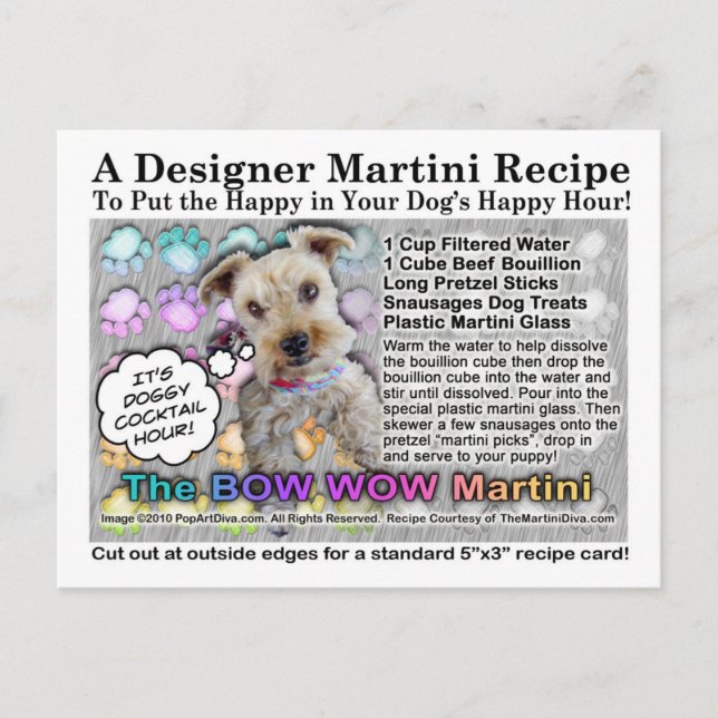 Bow Wow Martini para postales de receta de perros (Anverso)