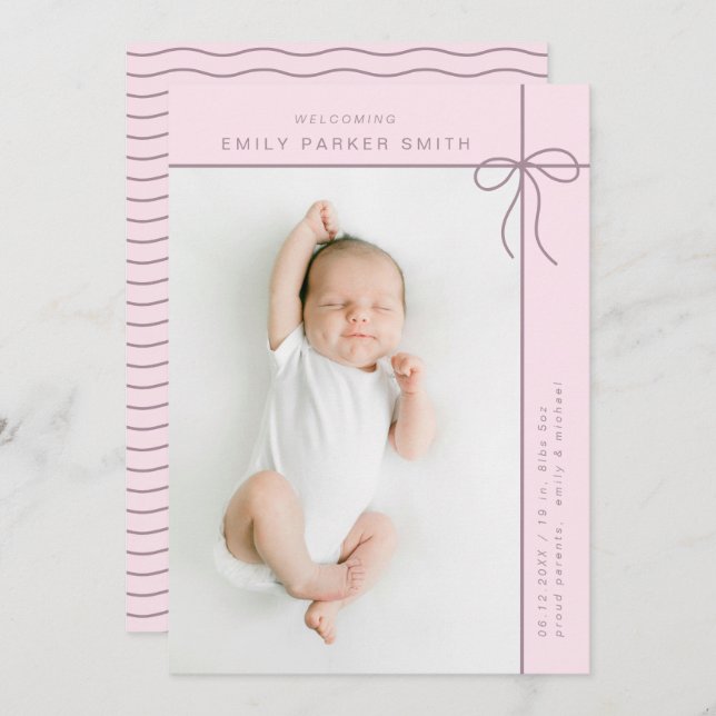 Bow y lines lindo retrato tarjeta fotográfica únic (Anverso / Reverso)