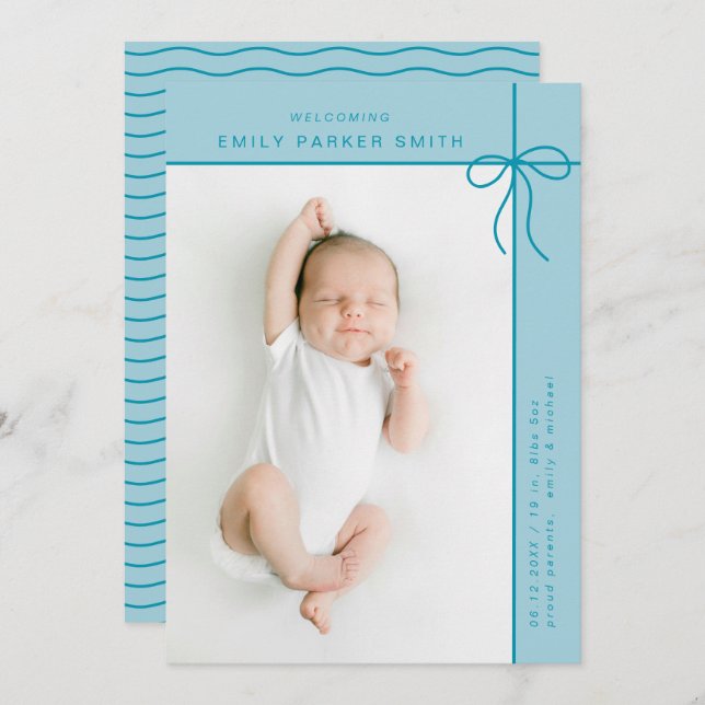 Bow y lines lindo retrato tarjeta fotográfica únic (Anverso / Reverso)