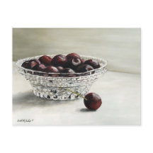Bowl lleno de postales de arte de cerezas