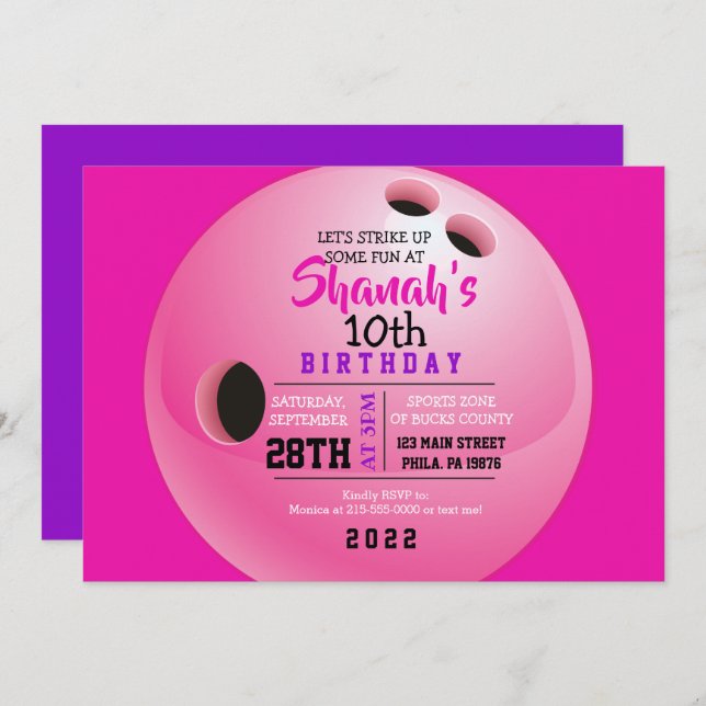 BOWLING BALL ROUND Birthday Party Invitación (Anverso / Reverso)