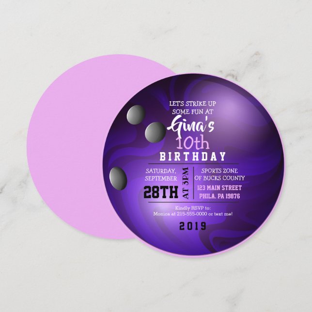 BOWLING BALL ROUND Birthday Party Invitación (Anverso / Reverso)