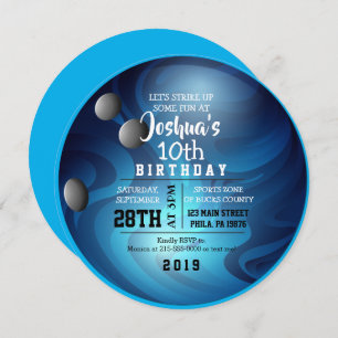 BOWLING BALL ROUND Blue Birthday Party Invitación