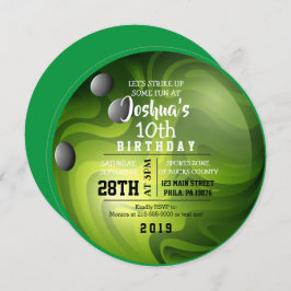 BOWLING BALL ROUND Green Birthday Party Invitación