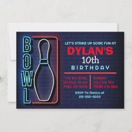 BOWLING BALL ROUND NEON Birthday Party Invitación
