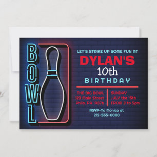 BOWLING BALL ROUND NEON Birthday Party Invitación