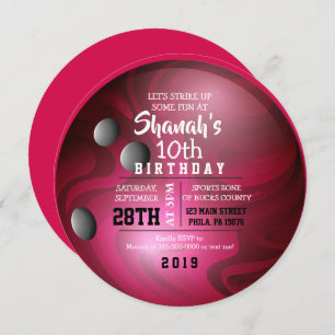 BOWLING BALL ROUND Red Birthday Party Invitación