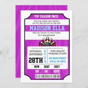 BOWLING TICKET Bar Bat Mitzvah Invitación