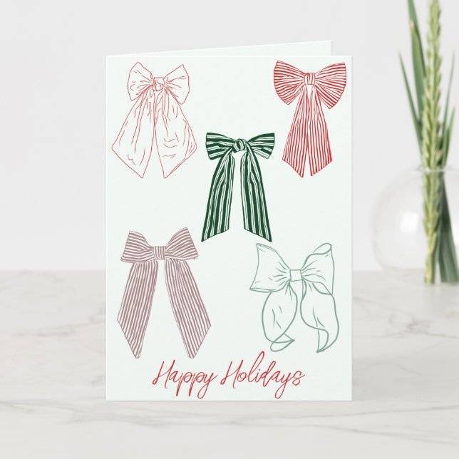 Bows Happy Holiday, tarjeta de vacaciones plegadas (Anverso)