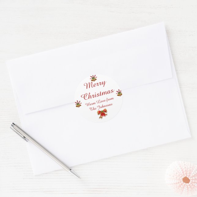 Bows y Bells Feliz Pegatina de Navidad (Sobre)