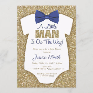 Bowtie Baby Shower Invitación Purpurina de oro