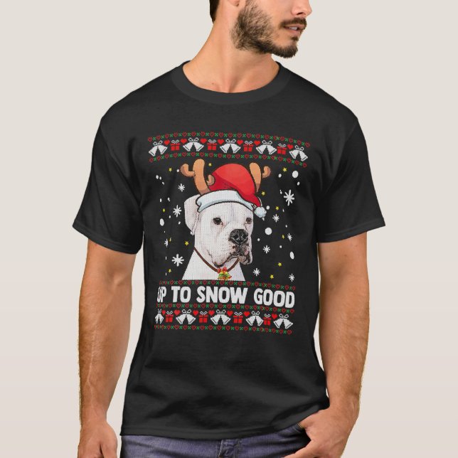 Boxeador blanco perro Navidades Santa Ugly Sweater (Anverso)