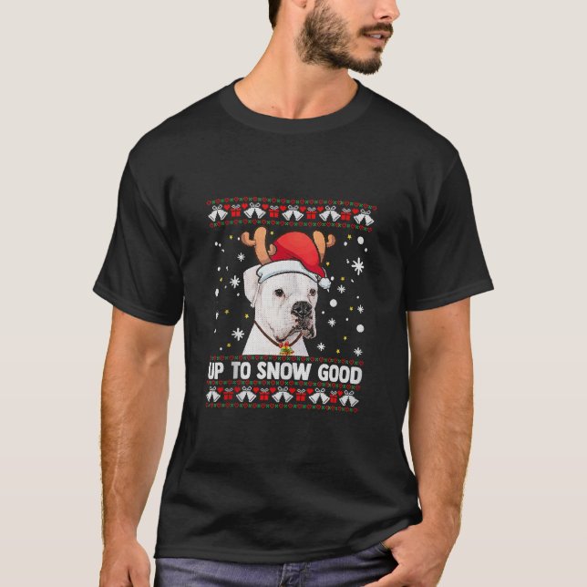 Boxeador blanco perro Navidades Santa Ugly Sweater (Anverso)
