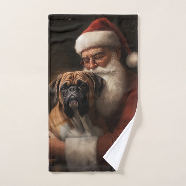 Boxeador con Santa Claus Festivo Navidad (Toalla de mano)