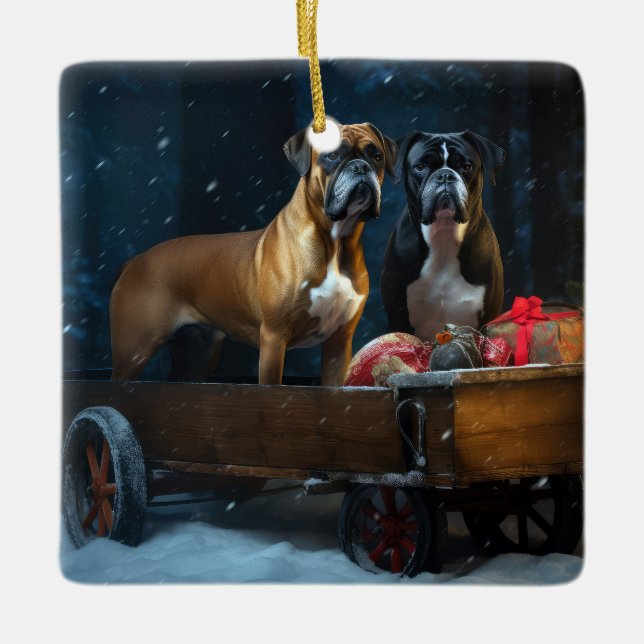 Boxeador Nevado Trineo Decoración de Navidad (Anverso)