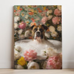 Boxer Art | Impresión de lienzo de arte en el baño<br><div class="desc">Arte con un Boxer lúdico que disfruta de un relajante baño lleno de burbujas y hermosas flores. Esta encantadora obra de arte le da un toque de calidez y personalidad a su espacio,  lo que le hace sentir más acogedor y alegre.</div>
