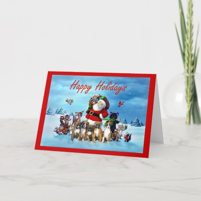 Boxer cachorros Navidades tarjeta de felicitación  (Anverso)