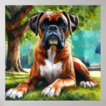 Boxer Dog in the Park - Arte estilo acuarela
