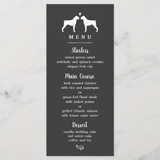 Boxer Dog Silhouettes Boda Menú de cena (Anverso)