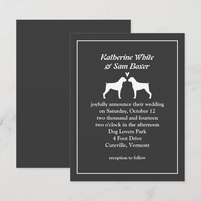 Boxer Dog Silhouettes Invitación a la boda (Anverso / Reverso)