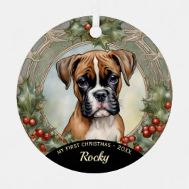 Boxer Puppy Primera Navidad Ornamento Metalizado