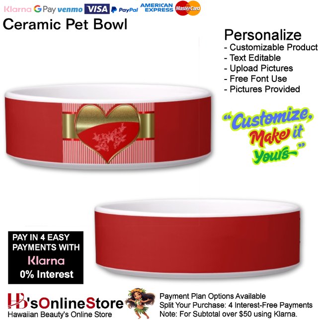 Boxes de Cuencos Cerámicos de Pet Bowl (Boxes of Hearts Ceramic Feeding Mealtime Needs Pet Bowl.)