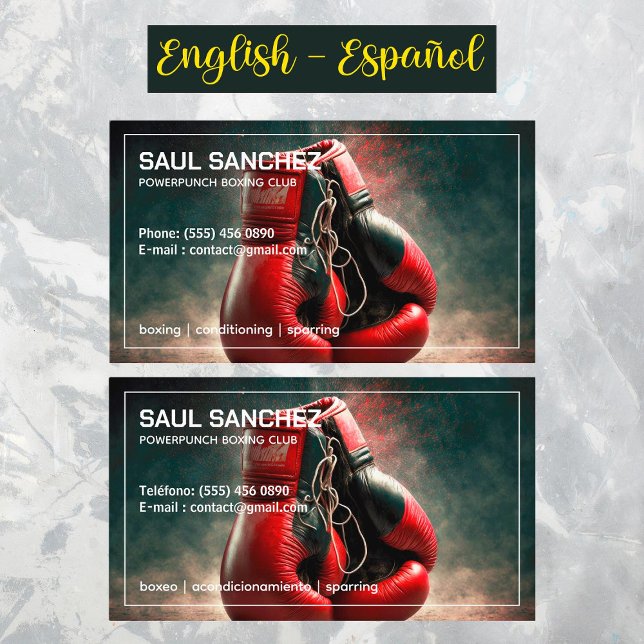 Boxing Club Bilingüe - Tarjeta de visita española (Boxing Club Bilingual Spanish Business Cards)