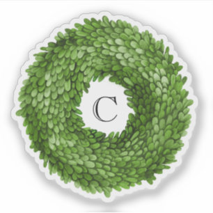 Boxwood Wreath Monograma Vinilo Pegatina