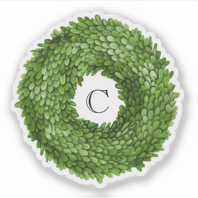 Boxwood Wreath Monograma Vinilo Pegatina (Anverso)