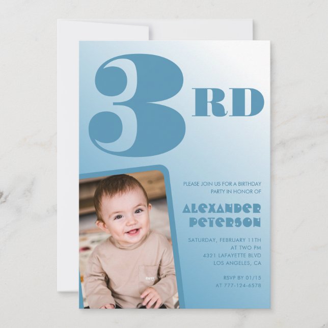 Boy 3 invitaciones de cumpleaños Blue Photo (Anverso)