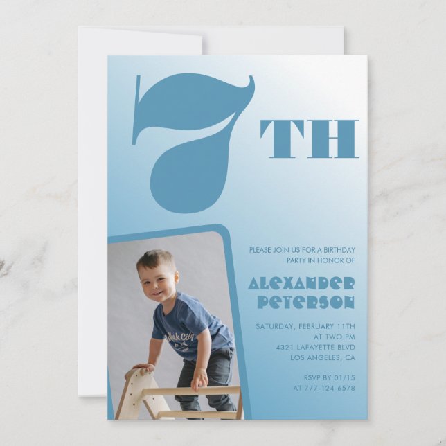 Boy 7 invitaciones de cumpleaños Foto azul (Anverso)