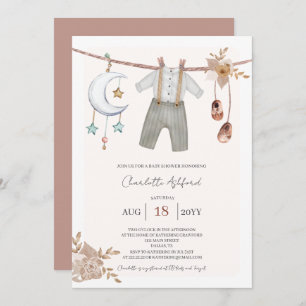 Boy Baby Clothes Boho Invitación a Baby Shower