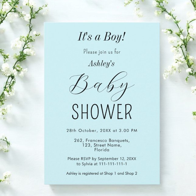 Boy Baby Shower Blue Elegant Invitación (Subido por el creador)