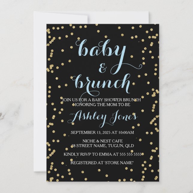 Boy Baby Shower & Brunch Gold Purpurina Tarjeta ne (Anverso)