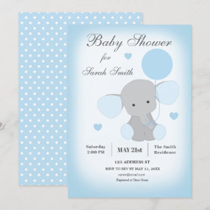 Boy Baby Shower Invitación Elefante Azul