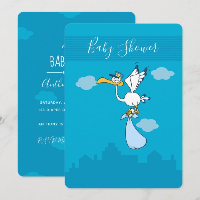 Boy Baby Shower linda invitación a personalizado d (Anverso / Reverso)