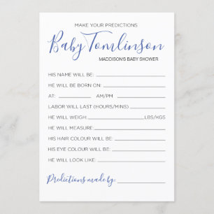 Boy Baby Shower Predicciones Adivinar Tarjeta de J