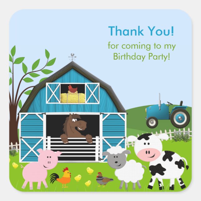 Boy Barnyard Farm Animals Pegatina de cumpleaños (Anverso)