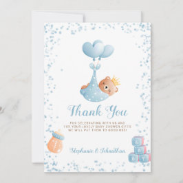 Boy Bear Blue Gracias Tarjeta Baby Shower