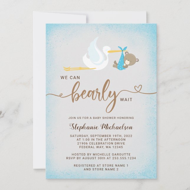 Boy Bear Podemos Esperar La Invitación De Baby Sho (Anverso)