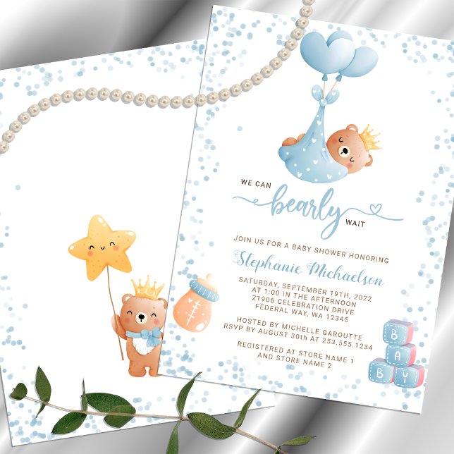 Boy Bear Podemos Esperar La Invitación De Baby Sho (Boy Bear We Can Bearly Wait Baby Shower Invitation)