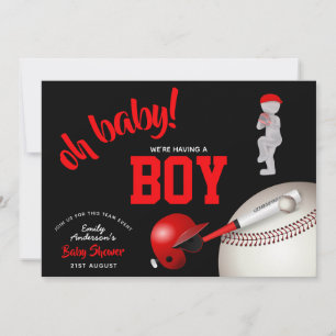 BOY Béisbol Baby Shower Invitaciones Red Black