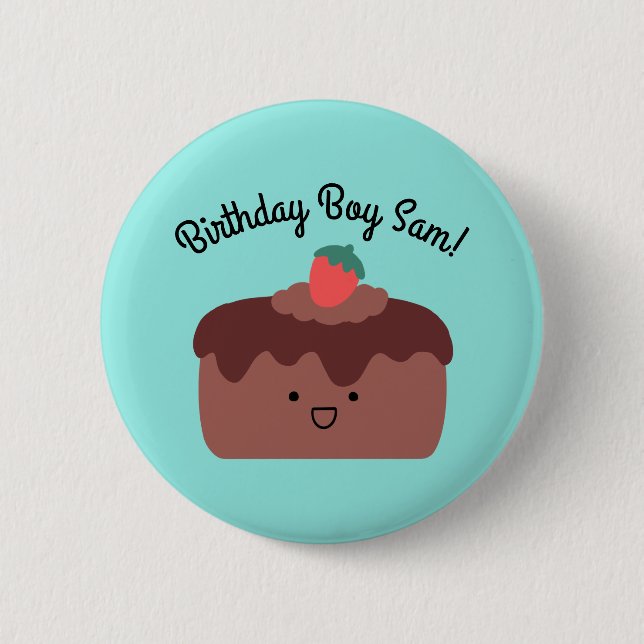 Boy Birday Brown Chocolate Cake Botón Fiesta (Anverso)