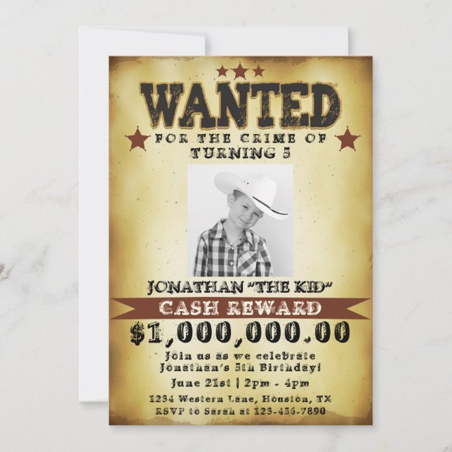 Boy Birthday Cowboy quería una invitación Poster (Anverso)