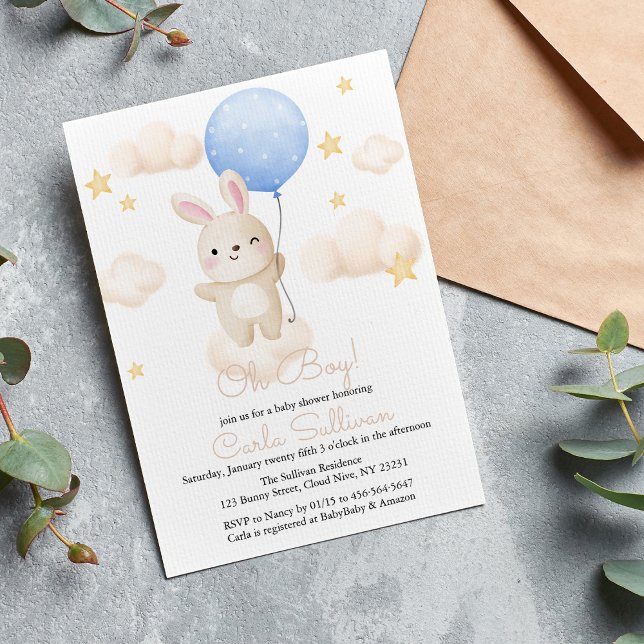 Boy Blue Balloon Cute Bunny Invitación Baby Shower (Subido por el creador)